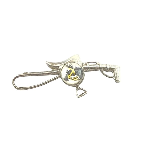 Vintage Reverse Painted Glass Cowboy Hat Pin Western Lapel Brooch - Picture 1 of 10